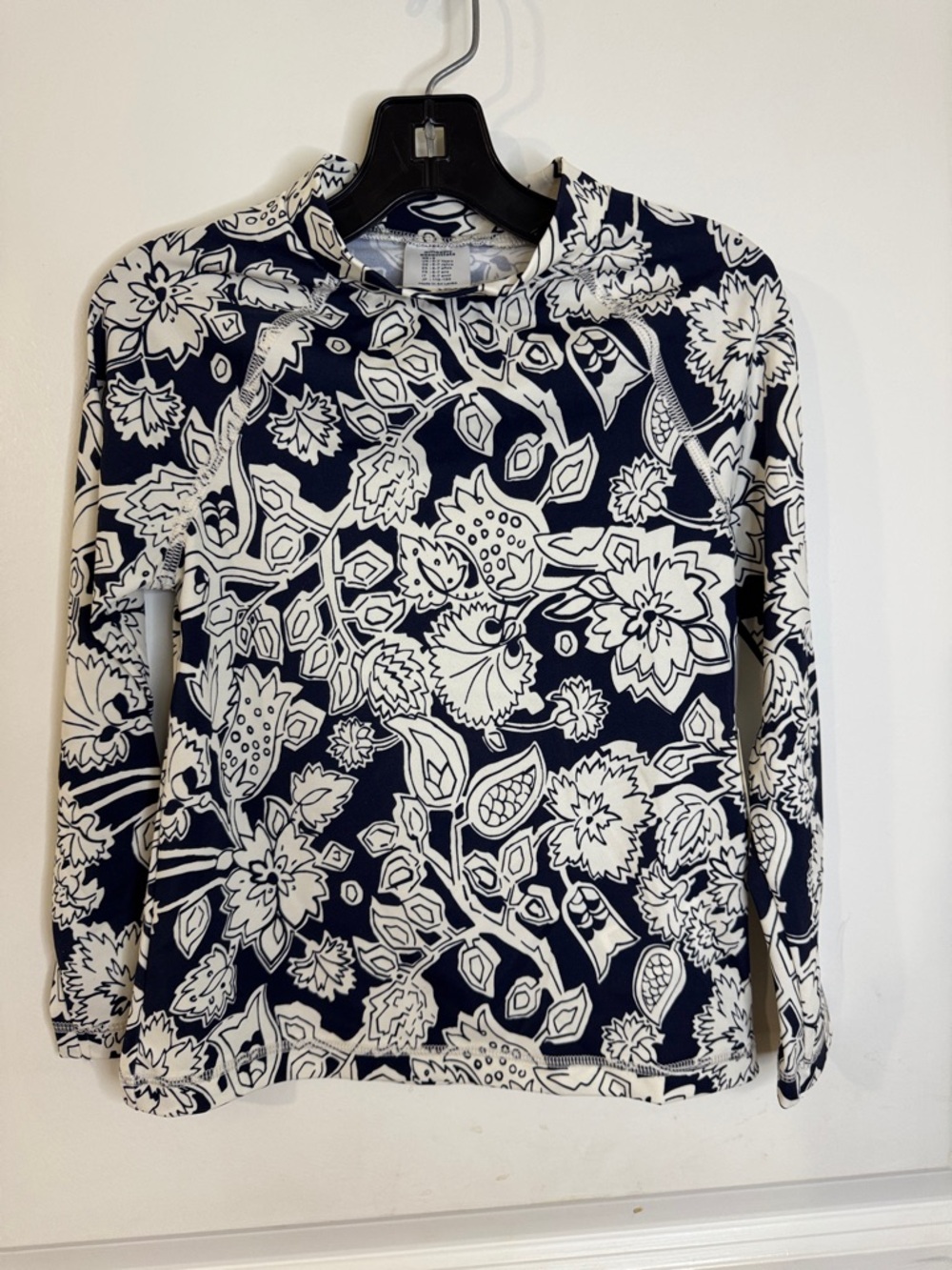 Amazon Essentials Navy and White Floral Long-Sleeve Rash Guard UPF 50+